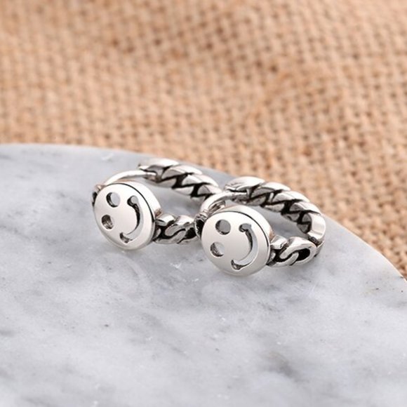 NEW 925 Sterling Silver Smiley Face Hoop Earrings - Picture 3 of 10